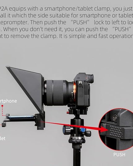 FEELWORLD TP2A Portable 8-inch Teleprompter Supports up to 8" Smartphone/Tablet Prompting Smartphone DSLR Shooting with Remote Control & Lens Adapter Rings