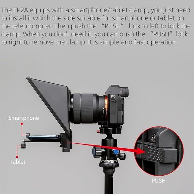 FEELWORLD TP2A Portable 8-inch Teleprompter Supports up to 8" Smartphone/Tablet Prompting Smartphone DSLR Shooting with Remote Control & Lens Adapter Rings