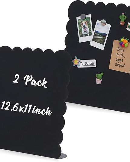 LEIFIDE 2 Pcs Black Magnetic Bulletin Board Announcement Wave-Shaped, 12.6 * 11 Magnetic Display Board Stand Metal Desktop Memo, Suitable for Menus, Dining Tables, Homes, Schools, Kitchens, Offices
