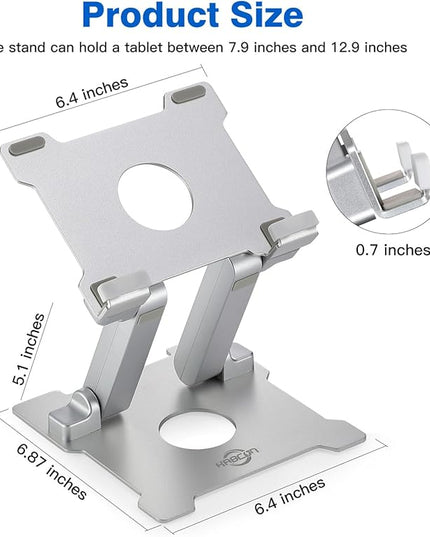 KABCON Quality Tablet Stand,Adjustable Foldable Eye-Level Aluminum Solid Up to 15-in Tablets Holder for Microsoft Surface Series Tablets,iPad Series,Samsung Galaxy Tabs,Amazon Kindle Fire,Etc.Silver