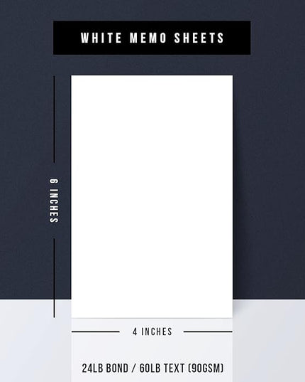White Memo Sheets Paper – Perfect for Quick Notes, To-Do Lists and Reminders for School, Office and Business | 4 x 6 Inches | 24lb Bond / 60lb Text (90gsm) Paper | 250 Sheets per Pack