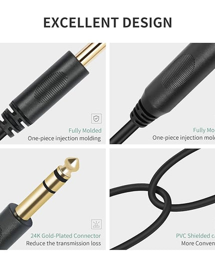 SiYear 6.35mm 1/4 inch Male Plug Stereo to 2 Dual 1/4 "TRS Female Jack Connector Audio Speaker Cable, Y Splitter Adapter Cable (20CM / 8Inch)
