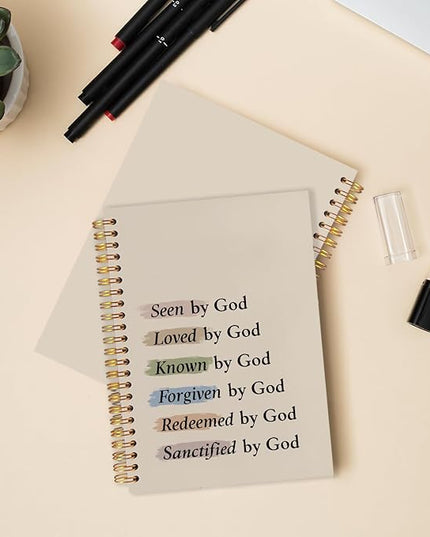 Christian Spiral Notebook 5.5x8.3in, Seen by God God Journal for Women, Prayer Journal for Woman, Inspirational Bible Notebooks for Note Taking, Christian Gifts Hardcover Notebook