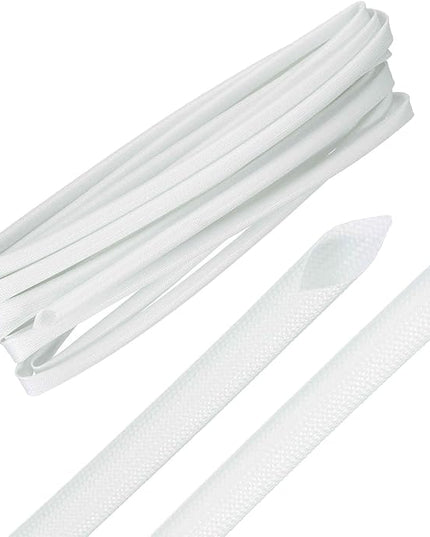 MECCANIXITY 30ft Braided Cable Sleeve, 1/4" ID 200C High Temperature 1500V Fiberglass Wire Insulation Cord Protector Organizer Wires Management for Motor Engine Fuel Line, White