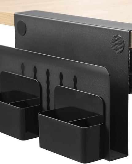 MAXECHO Desk Side Storage, Under Desk Laptop Mount, Table Side Hanging File Organizer, No Drill Clamp On Cable Management Tray, Laptop Holder with Magnetic Pen Holder for Office and Home, Load 22 Lbs