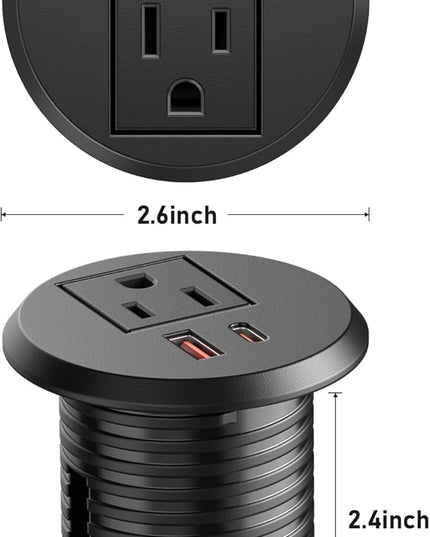 Desktop Power Grommet 2 inch Hole,PD 30W USB C Fast Charging Station,Ultra Thin Flat Plug Power Strip,Recessed Outlet,Slim Outlet Extender for Office,Table Outlets for Home,Office,6ft Cable