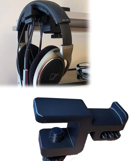 Under-Desk Mount Headphone Hanger - with Reverse Cable Management - Clamp for Tabletops Up to 40mm Thick