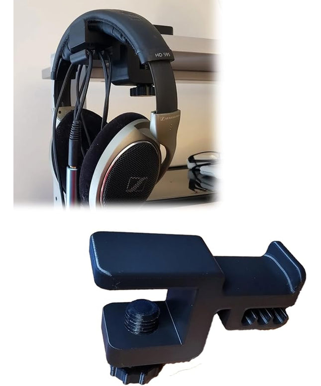 Under-Desk Mount Headphone Hanger - with Reverse Cable Management - Clamp for Tabletops Up to 40mm Thick
