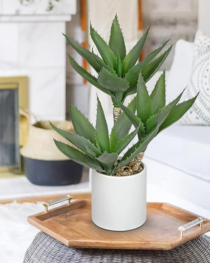 Hollyone Large Artificial Agave Plants Fake Three-Head Agave Succulent Plant Potted 17" Faux Plant Succulent Aloe Vera Plants Indoor for Desk Modern Home Decor