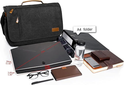 ESTARER Messenger Bag 17-17.3 Inch, Men's Computer Satchel Water-resistant Canvas, Teacher Laptop Briefcase for Work Office College, Dark Grey