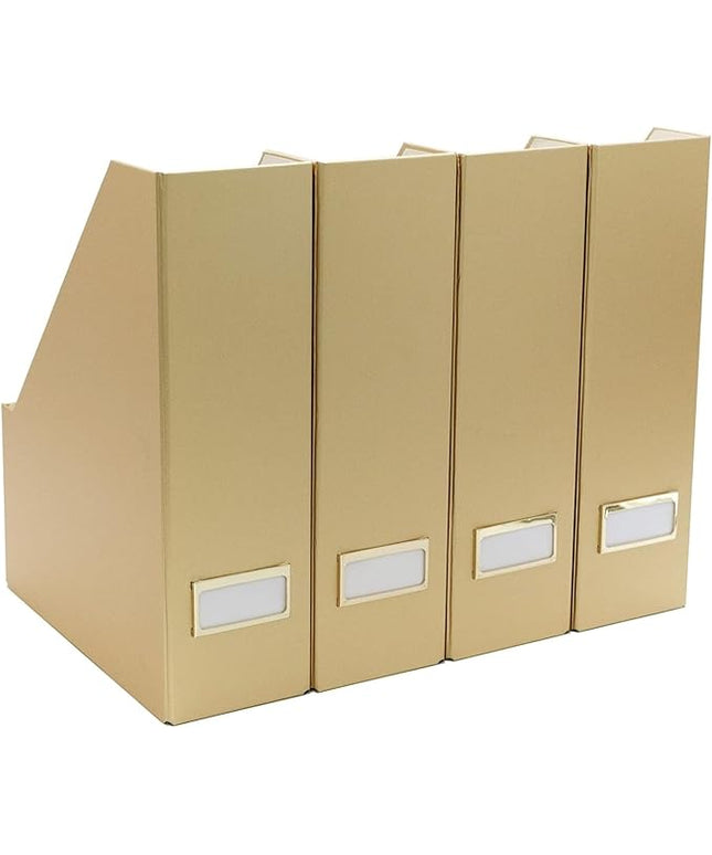 BLU MONACO Gold Magazine File Holder Set of 4 – Stylish Desk Organizer for Home & Office - Elegant Supplies, Bookends & Durable File Holders for a Gold Office Decor