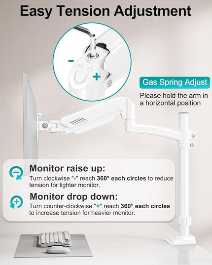 Dual Monitor Stand for Desk, Taller Monitor Arms for 2 Screens up to 32 inch, Ergonomic Adjustable Full Motion Double Computer Monitor Mount, Holds 4.4-22lbs, VESA 75/100mm, White, Freelift