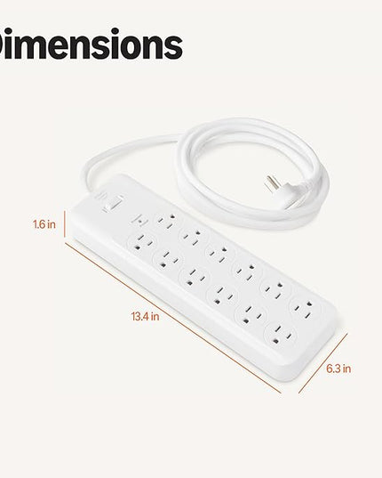 Amazon Basics 12-Outlet Surge Protector Power Strip, 4000 Joules, 8ft Extension Cord, Rectangle, for Home, Office, Gaming Room, White