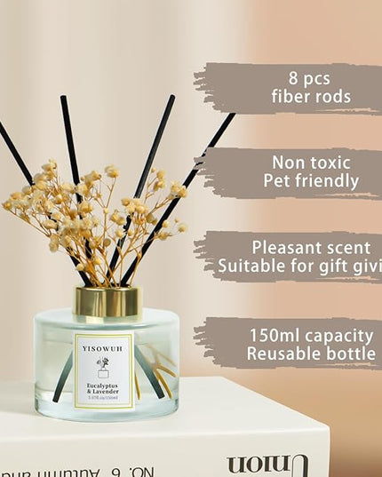 YISOWUH Reed Diffuser Set,5.07 fl oz (150 ml) - Eucalyptus & Lavender Oil Diffusers with 8 Reed Sticks,Home Fragrance Reed Diffuser for Bathroom Shelf Decor