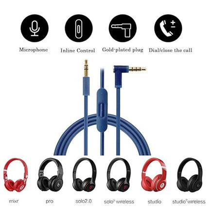 EARLA TEC Replacement Audio Cable Cord Wire with in line Microphone and Control for Beats by Dr Dre Headphones Solo Studio Pro Detox Wireless Mixr Executive Pill (Dark Blue)