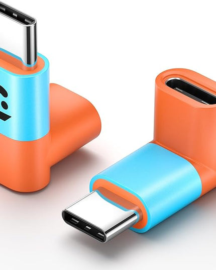 JSAUX 90 Degree USB C to USB C Adapter 2-Pack, 100W 40Gbps Data Transfer Right Angle Type-C Adapter for Steam Deck, Switch 2, ROG Ally, iPhone 15/16/17/Air, Tablets, Laptops & Phones - Blue&Orange