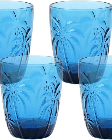 M&N HOME Colored Whiskey Glasses, Set of 4 Colorful Drinking Glasses, 9 Oz Coconut Cups, Glass Tumblers, Glass Cups for Water and Juice, Tiki Cups, Tropical Themed Glassware Set - BLUE SET