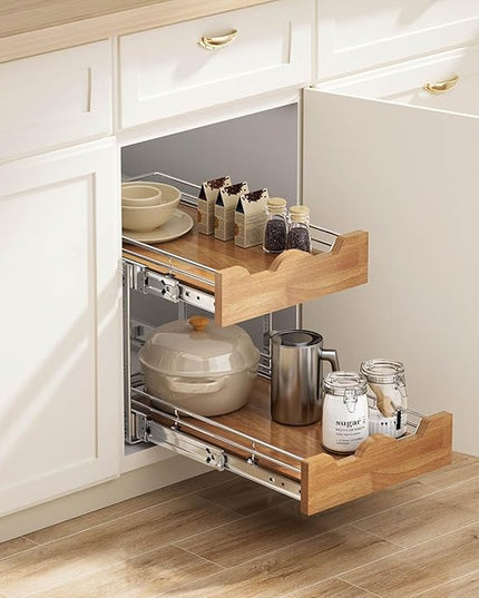 OCG Pull Out Cabinet Organizer 11" W x 21" D, 2 Tier Slide Out Shelf, Heavy-Duty Pull Out Drawer for Cabinets, Base Cabinet Organization for Kitchen, Pantry, Bathroom