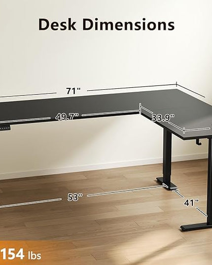 Casaottima 71 Inch Reversible Electric L Shaped Standing Desk, Height Adjustable Corner Stand up Desk, Ergonomic Large Lift Table for Home, Office, Workstation, Reception Room, Black