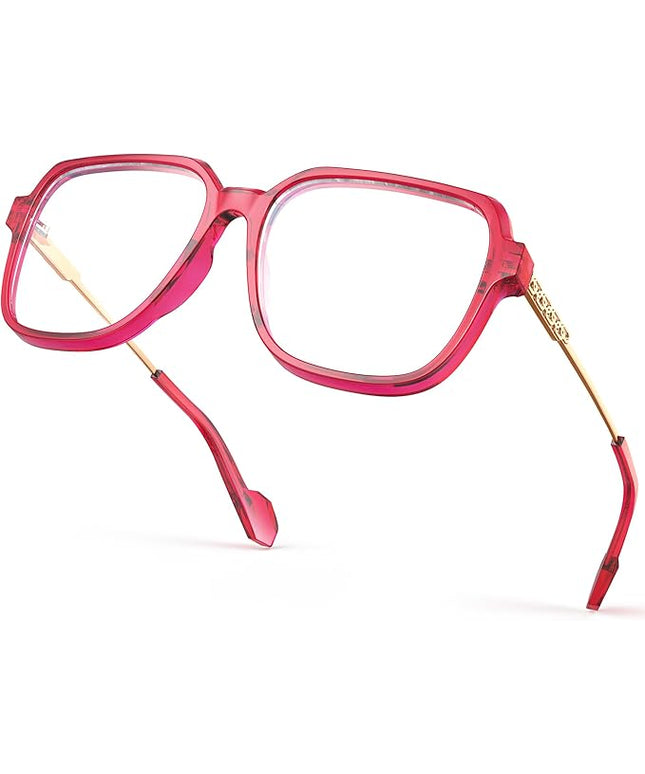 VISOONE Oversized Blue Light Blocking Glasses with Chic Square TR90 Frame and Metal Temple for Women Men REMY