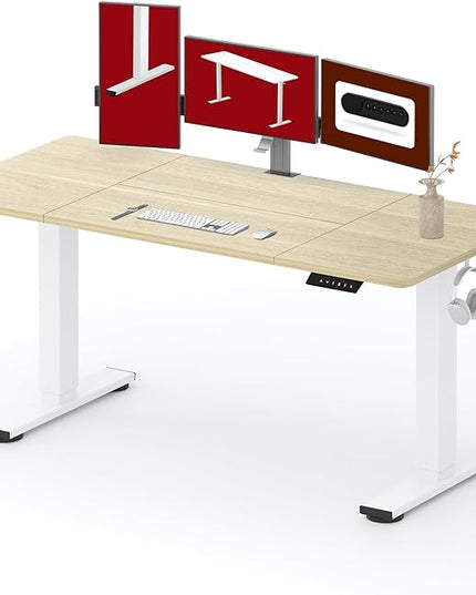 SANODESK Standing Desk Height Adjustable Electric Stand up Desk 63x32 Inches Sit Stand Home Office with Splice Board, White Frame/White Wood Grain