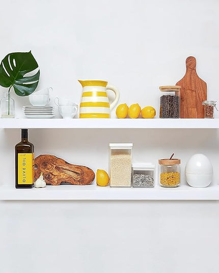 Homeforia White Floating Shelves 42 inch, High End Solid Real Wood 42inch Floating Shelf for Wall Mounted, White Wooden 42in Long Floating Shelves, Heavy Duty Bracket, 42 X 6.5 X 1.75 inches, Set of 2