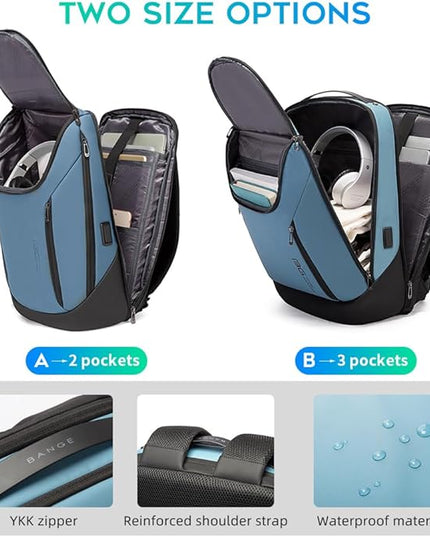 BANGE Business Smart Backpack Waterproof fit 15.6 Inch Laptop Backpack with USB Charging Port,Travel Durable Backpack (Light Blue(three Pocket), Medium)