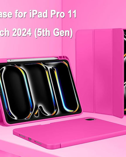 ZryXal iPad Pro 11 Inch Case (M5) 2025/ (M4) 2024 (Model: A2836/A2837/A3006), Trifold Stand Smart Cover with Pencil Holder and Soft TPU Back, Auto Wake/Sleep (Rose Red)