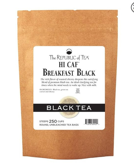 The Republic Of Tea HiCAF Breakfast Black Tea, 250 Tea Bags, Roasted Chicory High-Caffeine Gourmet Blend