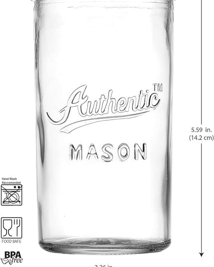 Glaver's Drinking Glasses – Set of 4 Authentic Mason Vintage Glassware – Clear Glass Tumblers for Cocktails, Water, Juice – Embossed Vintage Drinking Glasses (Highball 18 oz 7983)