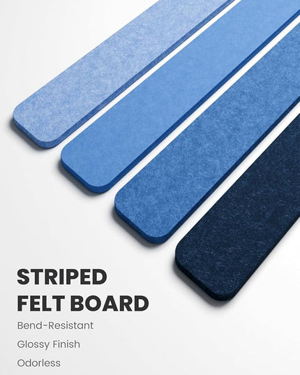 Fluxynara Cork Board Alternative Felt Strip Board 8-Pack 13"x2", Office Pin Board with 50 Push Pins, Adhesive Install for Bedroom Door & Home Office(Denim Mist)