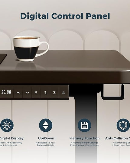 Adjustable Stand Up Desk Standing Desk, 63x24 Inches Home Office Desk with Memory Preset, Computer Workstation Splice Black Top + Black Frame