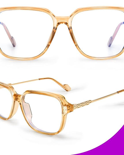 VISOONE Oversized Blue Light Blocking Glasses with Chic Square TR90 Frame and Metal Temple for Women Men REMY