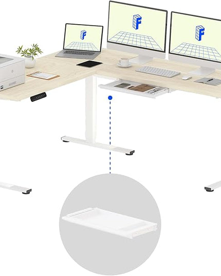 FLEXISPOT L Shaped Standing Desk, 71 x 63 Inch Electric Height Adjustable Corner Desk, Sit Stand Computer Workstation, Preset Controller, Home Office, White Frame with Maple Top, White Drawer