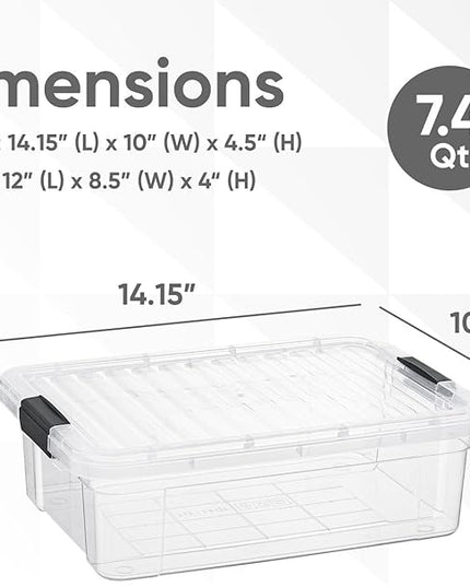 Superio Storage Bins with Lids- 6 Pack, 7.4 Qt Clear Boxes for Organizing, Stackable Plastic Containers- BPA Free, Non-Toxic, Odor Free, Organizer for Home, Office, Dorm