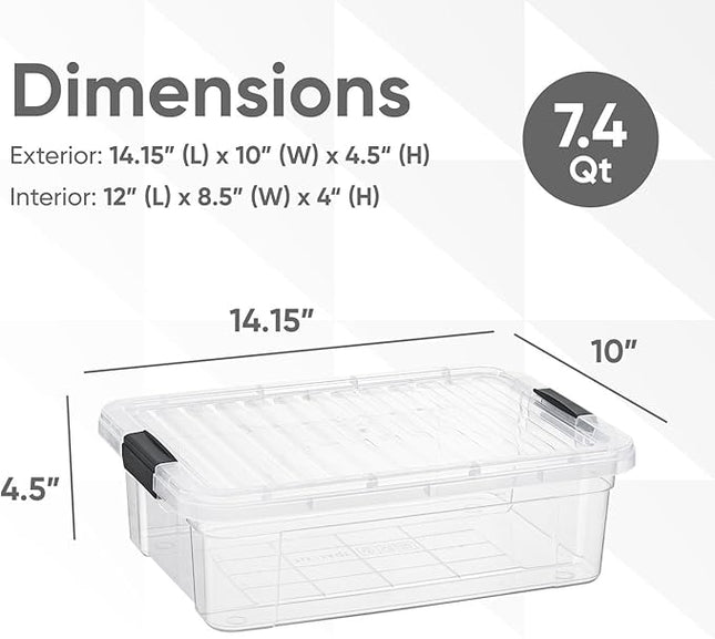 Superio Storage Bins with Lids- 6 Pack, 7.4 Qt Clear Boxes for Organizing, Stackable Plastic Containers- BPA Free, Non-Toxic, Odor Free, Organizer for Home, Office, Dorm