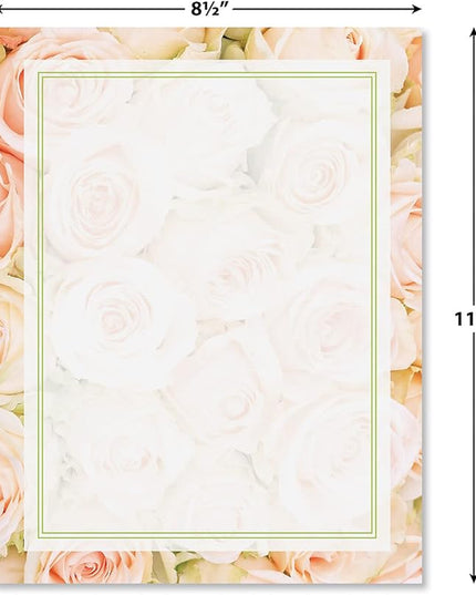 Current Pale Pink Rose Floral Letter Paper - Spring Stationery Papers With Decorative Rose Border, Printable Holiday, Wedding & Bridal Shower, & Invitation Sheets, Set of 25, 8 1/2" x 11"