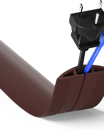 Floor Cord Cover 10ft, Cord Hider Floor Hide Extension Cords, Floor Cable Management Prevent Cable Trips, Floor Cable Cover Wire Covers for Cords, Cable Protector Cord Cavity W0.6in x H0.32in Brown