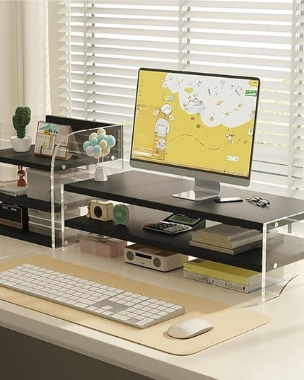 Desktop Monitor Riser Stand with Storage, Acrylic Floating Computer Stand, Multi-Level Desk Shelf Organizer for Home Office Workspace(Black,2-tier)