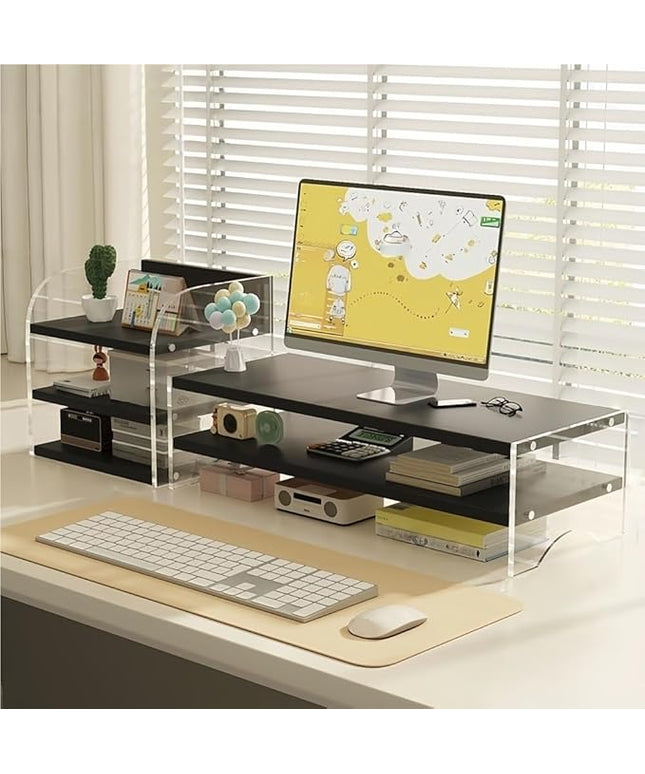 Desktop Monitor Riser Stand with Storage, Acrylic Floating Computer Stand, Multi-Level Desk Shelf Organizer for Home Office Workspace(Black,2-tier)