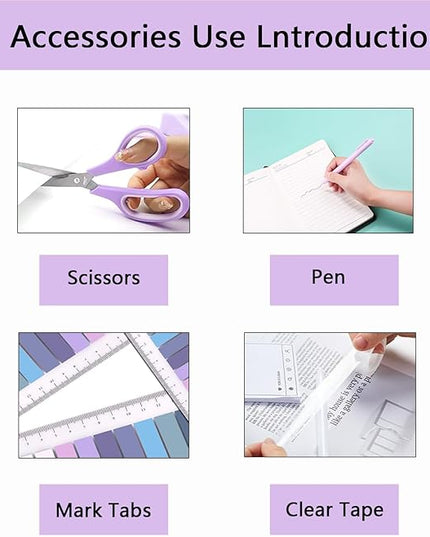 suniya Office Supplies,Desk Accessories,Tape Holder,Stapler,Scissor,Staple Remover,Box of Binder Clips,Staples,Ballpoint Pen,Lndex Tabs,Clear Tape,Office Supplies Set(Purple)