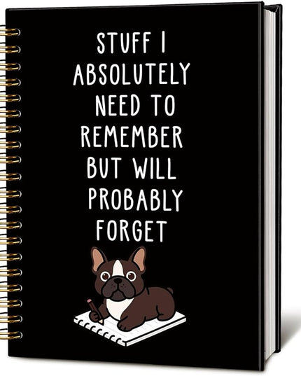 LIANGW Funny French Bulldog Notebook Journal Gifts for Women & Men, Frenchie Gifts for Women, for Coworkers, Black Hardcover Spiral Notebook 5.5x8.3 Inch