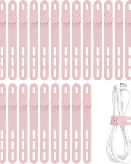 Oligei 25 Pcs Silicone Cable Ties, Cable Ties Reusable, High Elasticity Cord Wraps for Electrical Cords, Cord Organizer for Earphone, Phone Charger(Pink)