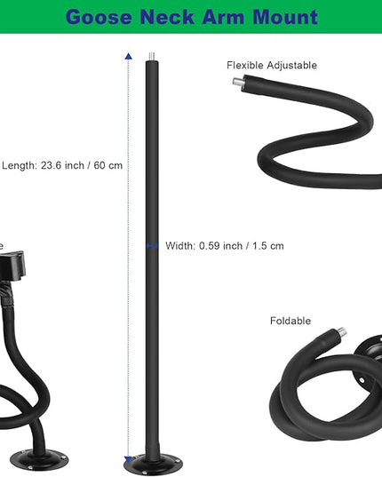 Microphone Holder - 23.6 inch Long Arm Gooseneck Desktop Mic Stand,Mic Arm Wall Mount,Metal Base Mic Clip 3/8" to 5/8" Adapter for Walls/Desk/Podium,Compatible with Shure/Fifine/AT2020/Pyle/Razer