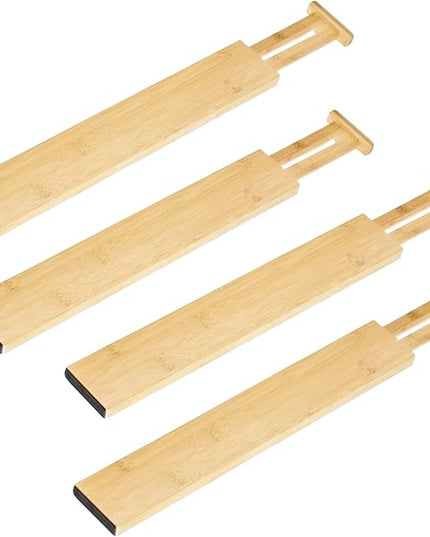 DZS Bamboo Drawer Organizer, 4-Pack Adjustable and Expandable Divider Insert for Kitchen, Bathroom, Office