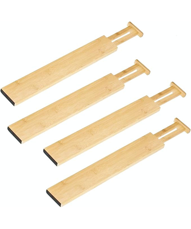 DZS Bamboo Drawer Organizer, 4-Pack Adjustable and Expandable Divider Insert for Kitchen, Bathroom, Office