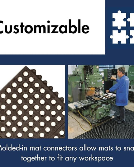 NoTrax 3' x 3' Light-Duty Rubber Drainage Mat, Customizable Modular Interlocking Design with Ergonomic Support, Lightweight, Anti-Fatigue, Non-Slip Surface, Black, 501S0033BL