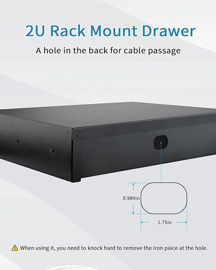 2U Rack Drawer, Designed for 19-inch Network Equipment, Servers or Cabinet Enclosures. Sliding and Lockable Server Rack Drawer Features Cable Management Holes