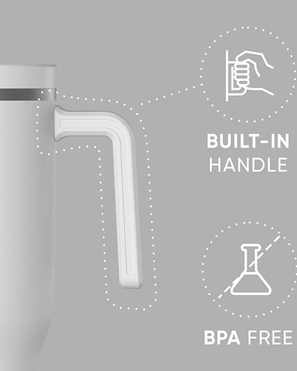 Hydrapeak Voyager 40 Oz Stainless Steel Tumbler with Handle, Insulated Water Bottle With Straw & Lid, Cupholder Friendly Reusable Travel Mug (White)