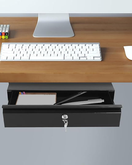 17.7" Under Desk Storage Drawer, Locking Design Black Sliding Pull-Out Drawer for Sit Stand Workstation